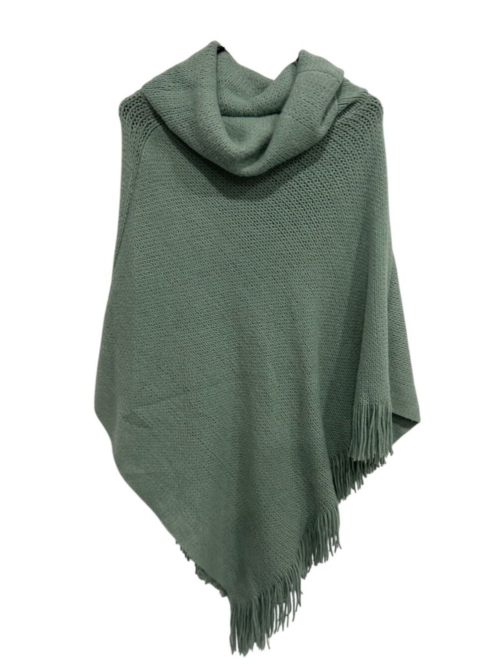 Do Everything In Love One Size Green Knit Fringe Cowl Poncho Cozycore Boho Chic